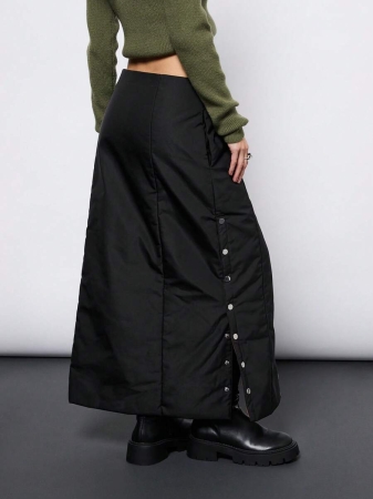 COUREZ Zip Up Nylon Maxi Skirt /Y2K Winter Outfits Going Out Outfit Black Skirt Sexy - Image 4