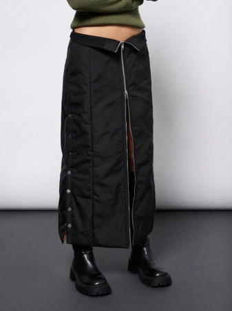 COUREZ Zip Up Nylon Maxi Skirt /Y2K Winter Outfits Going Out Outfit Black Skirt Sexy - Image 6