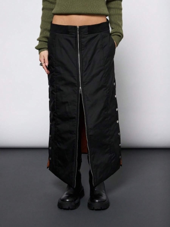 COUREZ Zip Up Nylon Maxi Skirt /Y2K Winter Outfits Going Out Outfit Black Skirt Sexy - Image 7