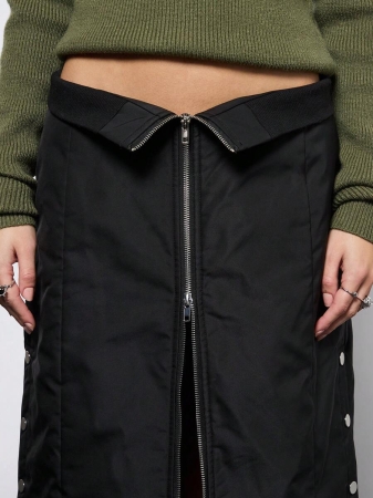 COUREZ Zip Up Nylon Maxi Skirt /Y2K Winter Outfits Going Out Outfit Black Skirt Sexy - Image 8