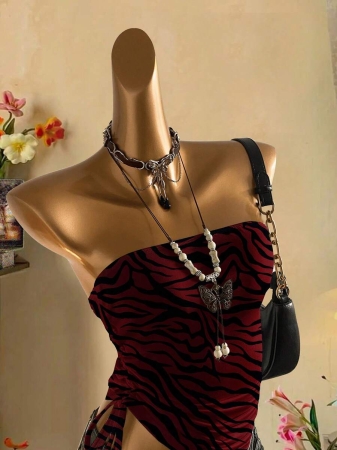 Attitoon Women's Casual Retro Y2K Harajuku Pink Leopard Print Pattern Drawstring Tie Front Cropped Camisole Top - Image 8