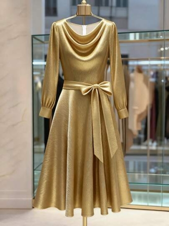 Franclia Women's Elegant French Fashion Coated Fabric Mid-Length Dress, Women's Long Party Dress, Women's Autumn Dress