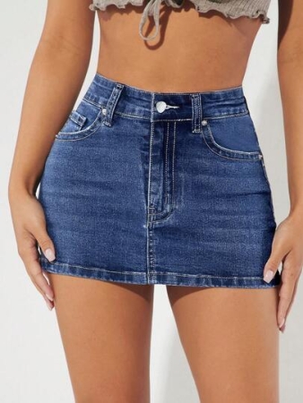 Jeanoix Women's Casual Washed High Waist Mini Denim Skirt