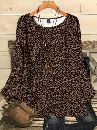 EMERY ROSE Vintage Leopard Print Pattern Women's Casual Summer Tops, Vacation & Going Out Outfits