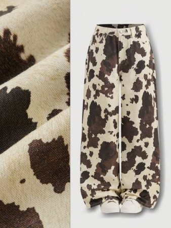 SHEIN MOD Women's Retro Cow Print Wide Leg Jeans