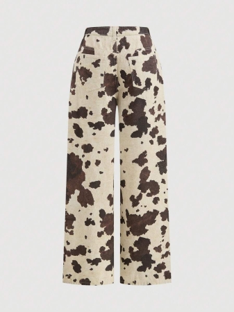 SHEIN MOD Women's Retro Cow Print Wide Leg Jeans - Image 3