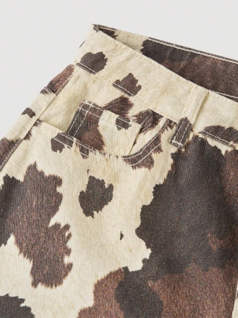 SHEIN MOD Women's Retro Cow Print Wide Leg Jeans - Image 5