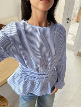 Serisse Women's Fashionable Elegant Casual Striped Waist Long Sleeve Shirt