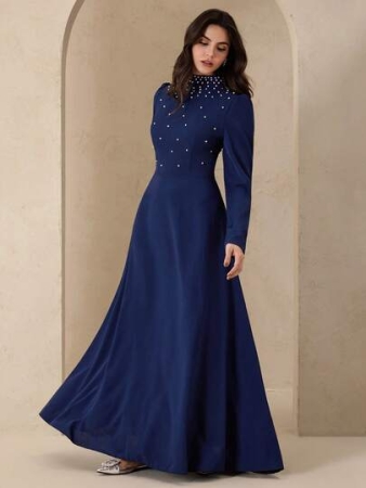 Graceveil Women's Elegant Long Dress With Puff Sleeves, Modest Design