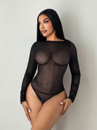 SHEIN SXY Women's Sexy Sheer Mesh Bodysuit