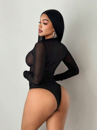SHEIN SXY Women's Sexy Sheer Mesh Bodysuit - Image 3