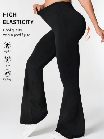 Plus Size Women Flared Pants, High Waist Elastic Skinny Yoga Leggings, Soft & Comfortable, Fashion Minimalist Casual Trousers, Autumn/Winter - Image 3