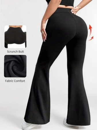 Plus Size Women Flared Pants, High Waist Elastic Skinny Yoga Leggings, Soft & Comfortable, Fashion Minimalist Casual Trousers, Autumn/Winter - Image 4