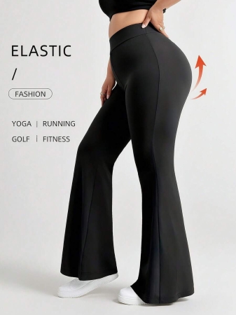 Plus Size Women Flared Pants, High Waist Elastic Skinny Yoga Leggings, Soft & Comfortable, Fashion Minimalist Casual Trousers, Autumn/Winter - Image 5