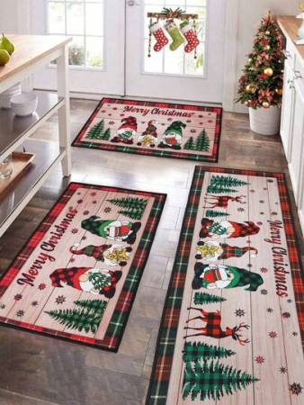 2pcs Merry Christmas Mats, Christma Floor Mat Door Mats, Christmas Tree Doll Design, Christmas Decorations, Christmas Kitchen Mat, Christmas Kitchen Carpet, Christmas Decoration Door Floor Mat Entry Foot Mat, Room Decorations, Kitchen Decor, Christmas Gift Party Favors, Festive Accessory, Christmas Decor Home, Winter Decoration, Christmas Indoor Outdoor Decorations, 2026 New Year Decorations