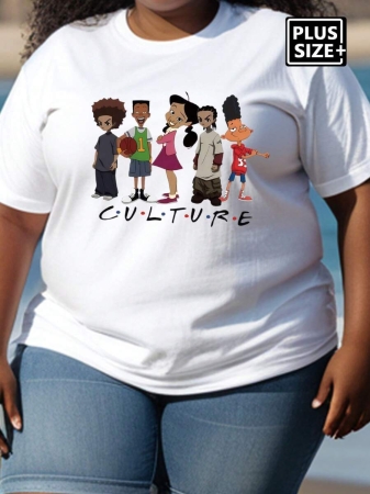 Plus Size Cartoon Character Casual Digital Print Women T-Shirts - Image 3