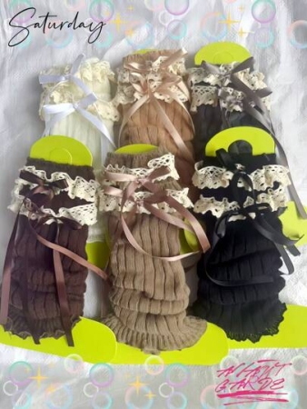 1 Pair Of Autumn And Winter Lace Stockings For Women Lolita Butterfly Bow Long Stockings Ballet Style Pile Socks, Cute Leg Covers Exotic-Y2K