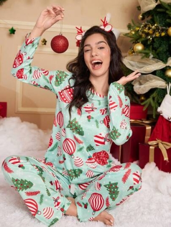 Christmas Tree Print Pajama Set For Women, Christmas, Fall Clothes