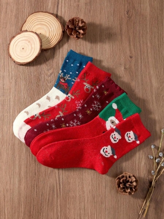 4 Pairs Of Women's Christmas Reindeer Furry-Lined Mid-Calf Socks, Featuring Thickened Fluffy Lining For Cold Weather, Soft And Cozy Woolen Texture, Versatile Holiday Style - The Perfect Christmas Gift For Families. Random Shipping, Without Gift Boxes. - Image 13