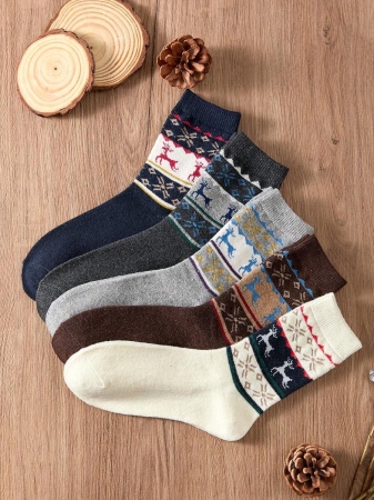 4 Pairs Of Women's Christmas Reindeer Furry-Lined Mid-Calf Socks, Featuring Thickened Fluffy Lining For Cold Weather, Soft And Cozy Woolen Texture, Versatile Holiday Style - The Perfect Christmas Gift For Families. Random Shipping, Without Gift Boxes. - Image 17