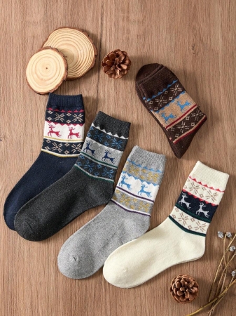 4 Pairs Of Women's Christmas Reindeer Furry-Lined Mid-Calf Socks, Featuring Thickened Fluffy Lining For Cold Weather, Soft And Cozy Woolen Texture, Versatile Holiday Style - The Perfect Christmas Gift For Families. Random Shipping, Without Gift Boxes. - Image 18