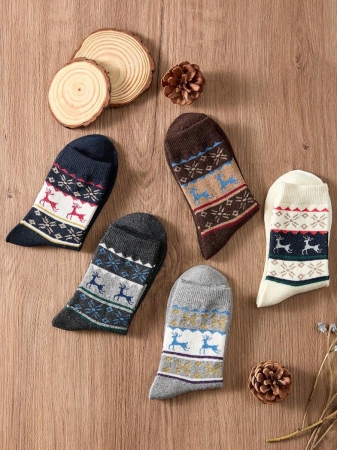 4 Pairs Of Women's Christmas Reindeer Furry-Lined Mid-Calf Socks, Featuring Thickened Fluffy Lining For Cold Weather, Soft And Cozy Woolen Texture, Versatile Holiday Style - The Perfect Christmas Gift For Families. Random Shipping, Without Gift Boxes. - Image 19