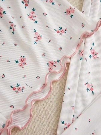 Women's Sexy Ribbed Two Piece Pajama Sets ,Halloween Costumes Includes Camisole Top And Shorts Floral Contrast Lace Bow Cute Sleeveless Short For Home - Image 5