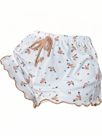 Women's Sexy Ribbed Two Piece Pajama Sets ,Halloween Costumes Includes Camisole Top And Shorts Floral Contrast Lace Bow Cute Sleeveless Short For Home - Image 14