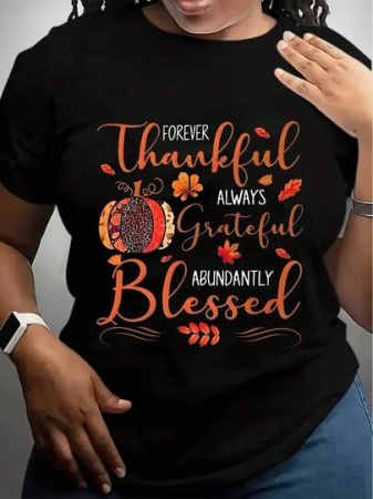 Thanksgiving Women's Plus Size T-Shirt, Thanksgiving Pumpkin Pattern Design, Autumn Casual Street Cotton Short-Sleeved Top, Suitable For Birthdays, Halloween, Thanksgiving, Christmas, Or Family And Friends Gatherings (S-5XL)