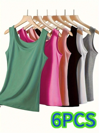 6-Pack Women's Basic Base Layer Tops, Versatile Women's Simple Tank Tops, Comfortable Breathable Sleeveless Tops, Women's Underwear And Lingerie - Image 2