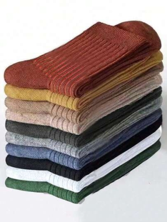 10 Pairs/Set Women's Vertical Stripe & Couples Candy Colored Mid-Calf Socks, 35-43 Code, 10 Colors, Fall