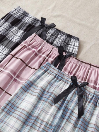 3pcs/Set Plaid & Random Printed Women Pajama Pants, Fall Clothes - Image 3