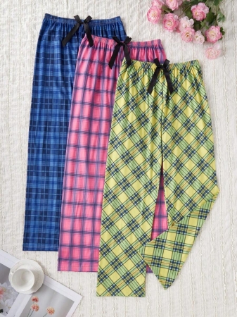 3pcs/Set Plaid & Random Printed Women Pajama Pants, Fall Clothes - Image 8