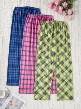 3pcs/Set Plaid & Random Printed Women Pajama Pants, Fall Clothes - Image 9