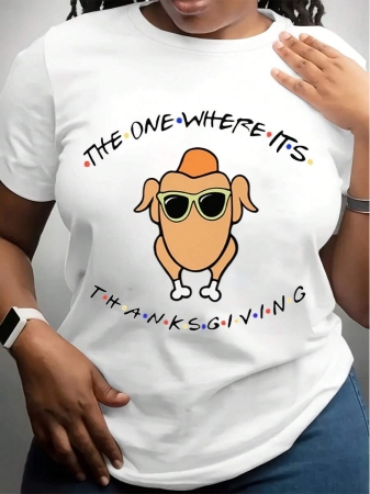 The One Where It's Thanksgiving Friends TV Show Inspired Turkey Sunglasses Graphic T-Shirt For Women - Image 8
