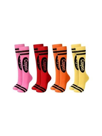4 Pairs Halloween Crayon Socks, Colorful Striped Over-The-Knee Socks, Fashionable Novel Creative Light Beige-Friendly Soft Tight Socks For Women
