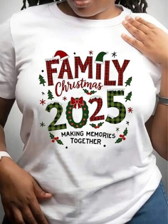 Christmas Family T-Shirt Red & Green Plaid FAMILY Christmas 2025 Festive Design For Holiday Gathering,220g