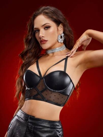 Empress Envy Women's Solid Color Sheer Patchwork Sexy Bra