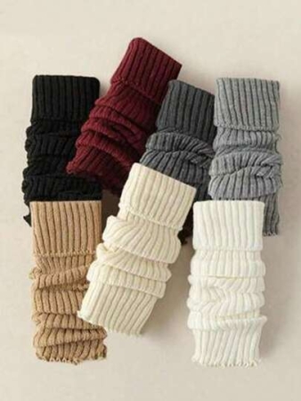 5 Pairs Random Leg Warmers, Warm, Slimming, Solid Color, Sweet Japanese/Korean Style Thigh High Leg Warmers, Autumn/Winter