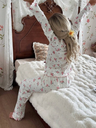 CottageSlumber Women's Cute Ditsy Floral Ribbed Trim Long Sleeve & Pants Romantic Floral Pajama Set Sleep Wear Women 2 Pieces Set, Fall Clothes - Image 7