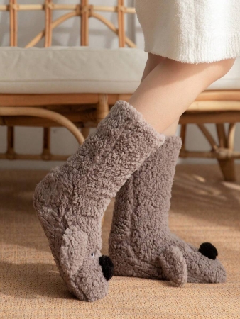 1 Pair Women's Warm Thermal Lined Anti-Slip Socks, Halloween Accessory, Christmas Gift, Fuzzy Slippers Socks For Winter - Image 3