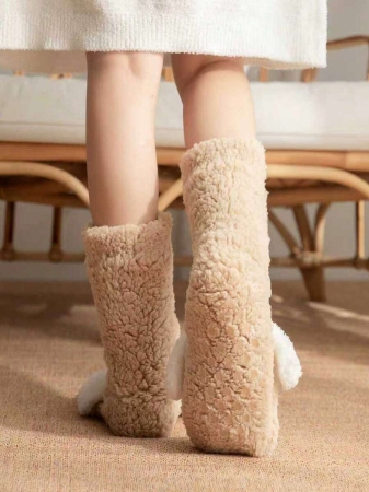 1 Pair Women's Warm Thermal Lined Anti-Slip Socks, Halloween Accessory, Christmas Gift, Fuzzy Slippers Socks For Winter - Image 20