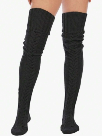 1 Pair Solid Color Wool Thigh High Socks, Over-The-Knee Socks, Thick Fleece Lined For Women, Suitable For Autumn/Winter, Holidays And Gatherings - Image 3