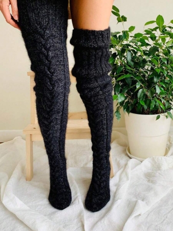 1 Pair Solid Color Wool Thigh High Socks, Over-The-Knee Socks, Thick Fleece Lined For Women, Suitable For Autumn/Winter, Holidays And Gatherings - Image 4