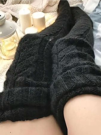 1 Pair Solid Color Wool Thigh High Socks, Over-The-Knee Socks, Thick Fleece Lined For Women, Suitable For Autumn/Winter, Holidays And Gatherings - Image 6