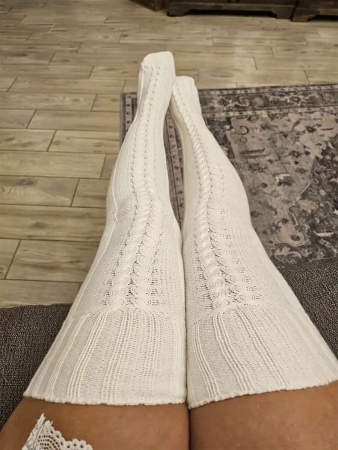 1 Pair Solid Color Wool Thigh High Socks, Over-The-Knee Socks, Thick Fleece Lined For Women, Suitable For Autumn/Winter, Holidays And Gatherings - Image 11