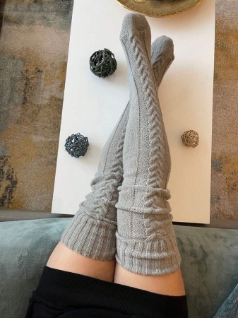 1 Pair Solid Color Wool Thigh High Socks, Over-The-Knee Socks, Thick Fleece Lined For Women, Suitable For Autumn/Winter, Holidays And Gatherings - Image 13
