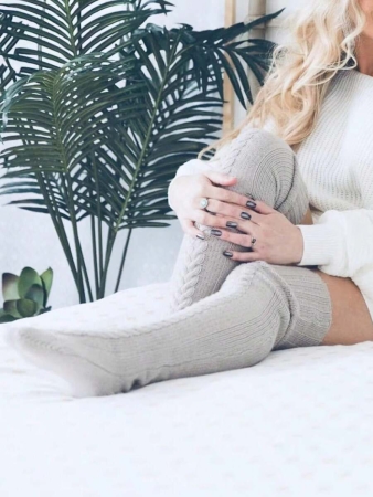 1 Pair Solid Color Wool Thigh High Socks, Over-The-Knee Socks, Thick Fleece Lined For Women, Suitable For Autumn/Winter, Holidays And Gatherings - Image 14