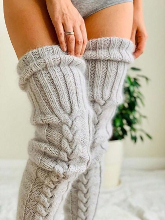 1 Pair Solid Color Wool Thigh High Socks, Over-The-Knee Socks, Thick Fleece Lined For Women, Suitable For Autumn/Winter, Holidays And Gatherings - Image 15