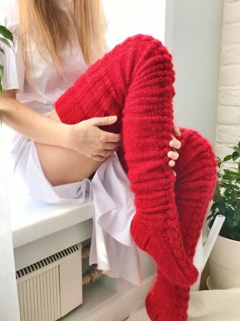 1 Pair Solid Color Wool Thigh High Socks, Over-The-Knee Socks, Thick Fleece Lined For Women, Suitable For Autumn/Winter, Holidays And Gatherings - Image 29